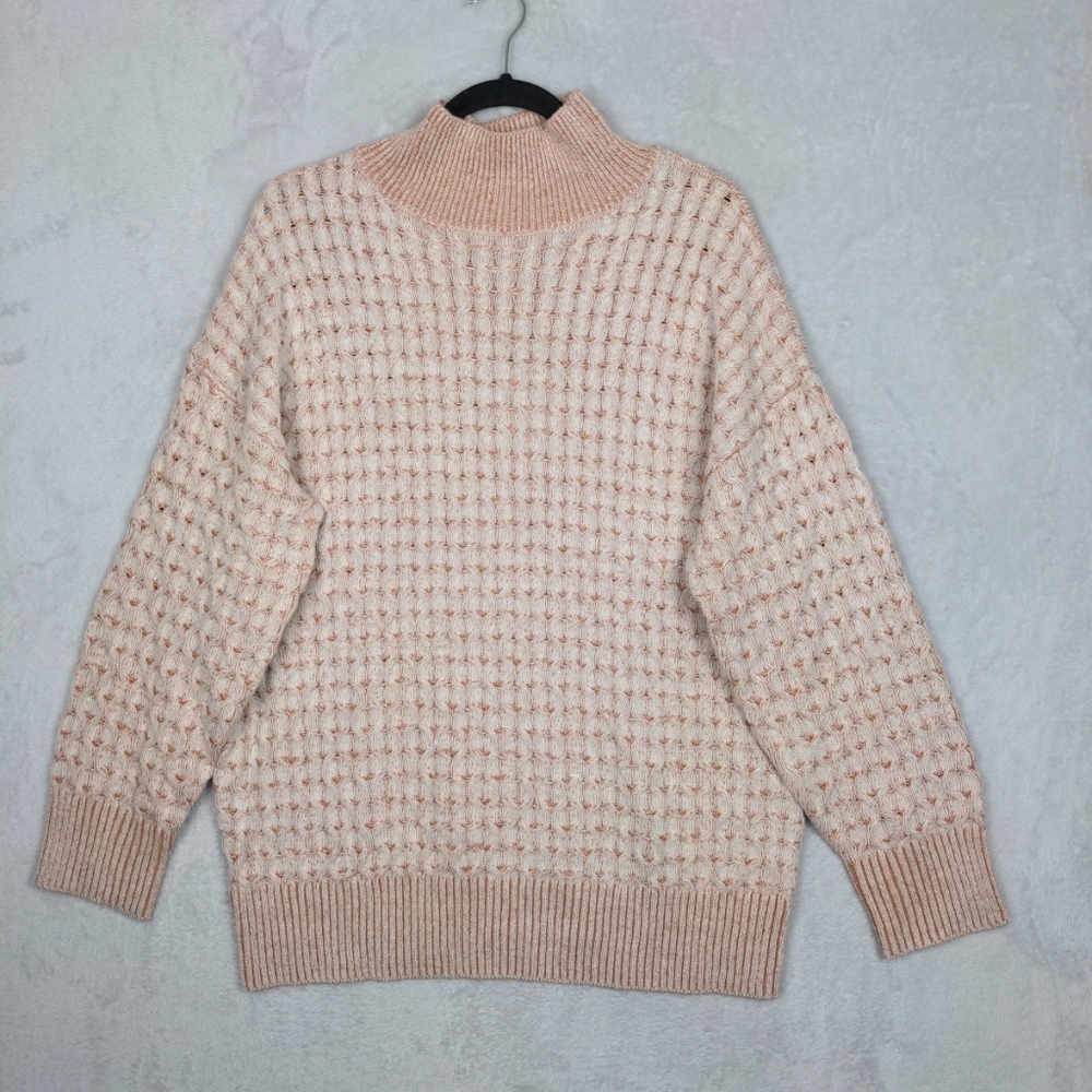NWT Knox Rose Sweater Women Large Cream Tan Mock Neck Chunky Cable Knit Cozy